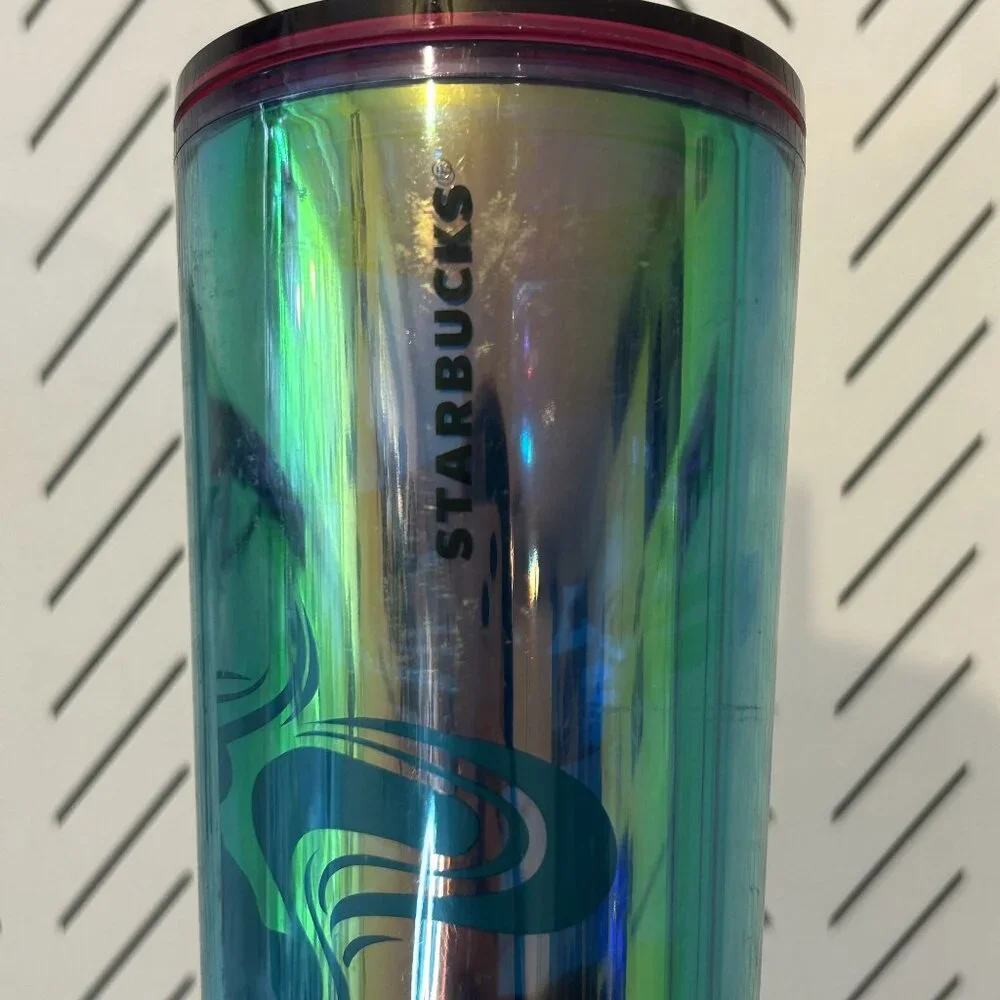 Starbucks 2023 Holographic Teal Glacier Oil Slick Siren Mermaid Cup Cold Tumbler